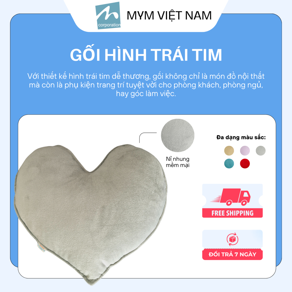 Gối Hình Trái Tim Có Viền Mẫu 04