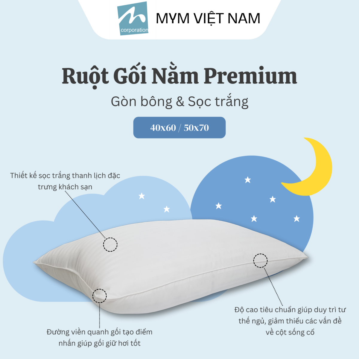 Ruột Gối Nằm Microfiber Sọc Trắng