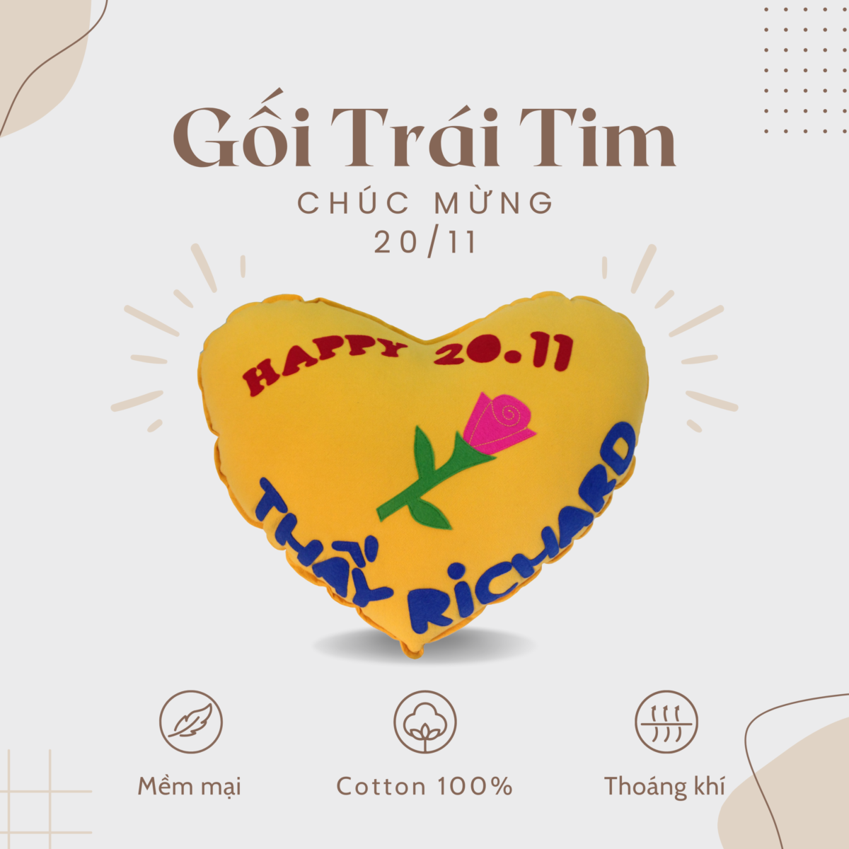 Gối Trái Tim Đắp Hình Theo Yêu Cầu Mẫu 02