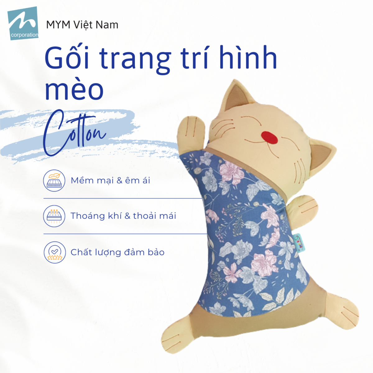 Gối Trang Trí Hình Mèo Cotton Xốp Đắp Mẫu 9