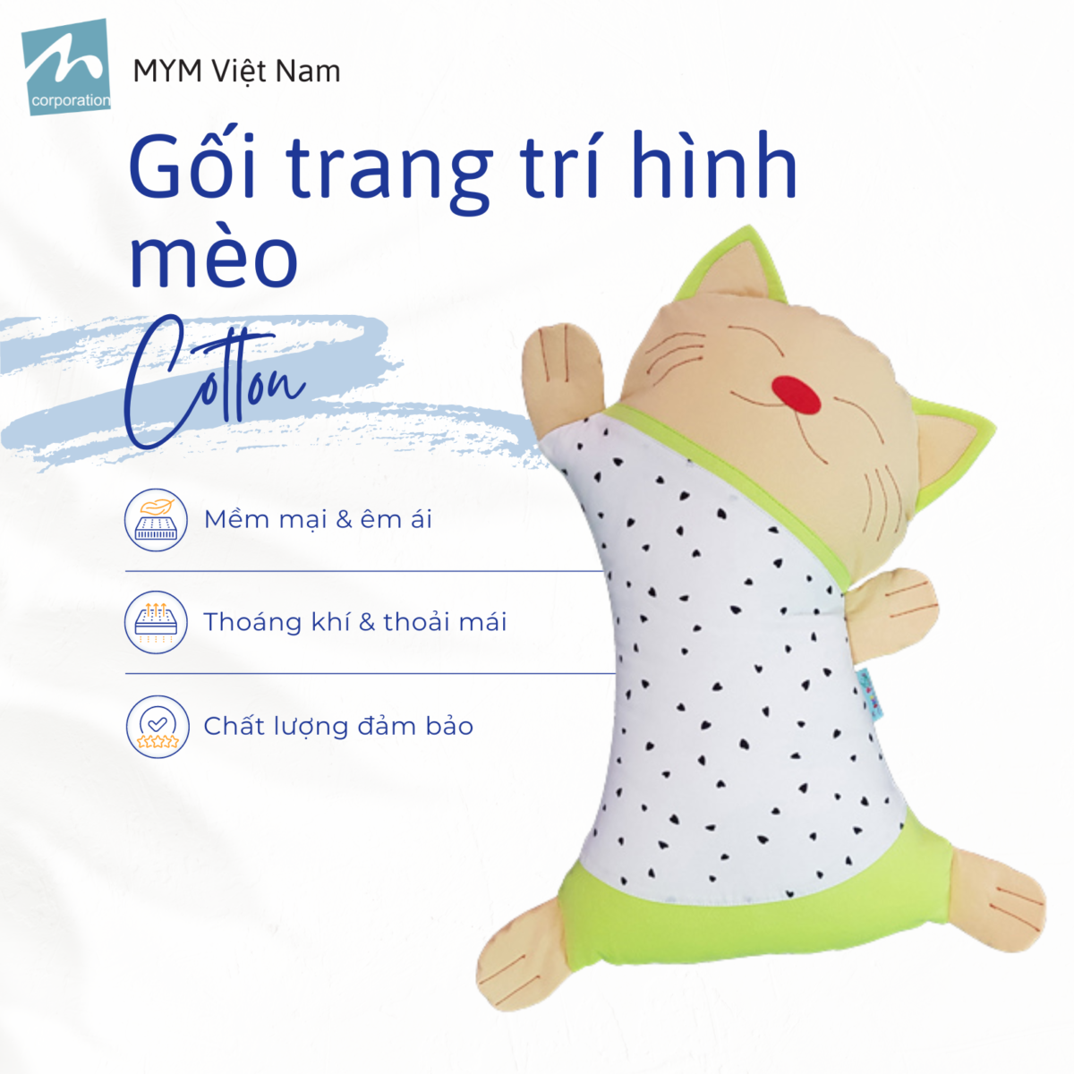 Gối Trang Trí Hình Mèo Cotton Xốp Đắp Mẫu 1