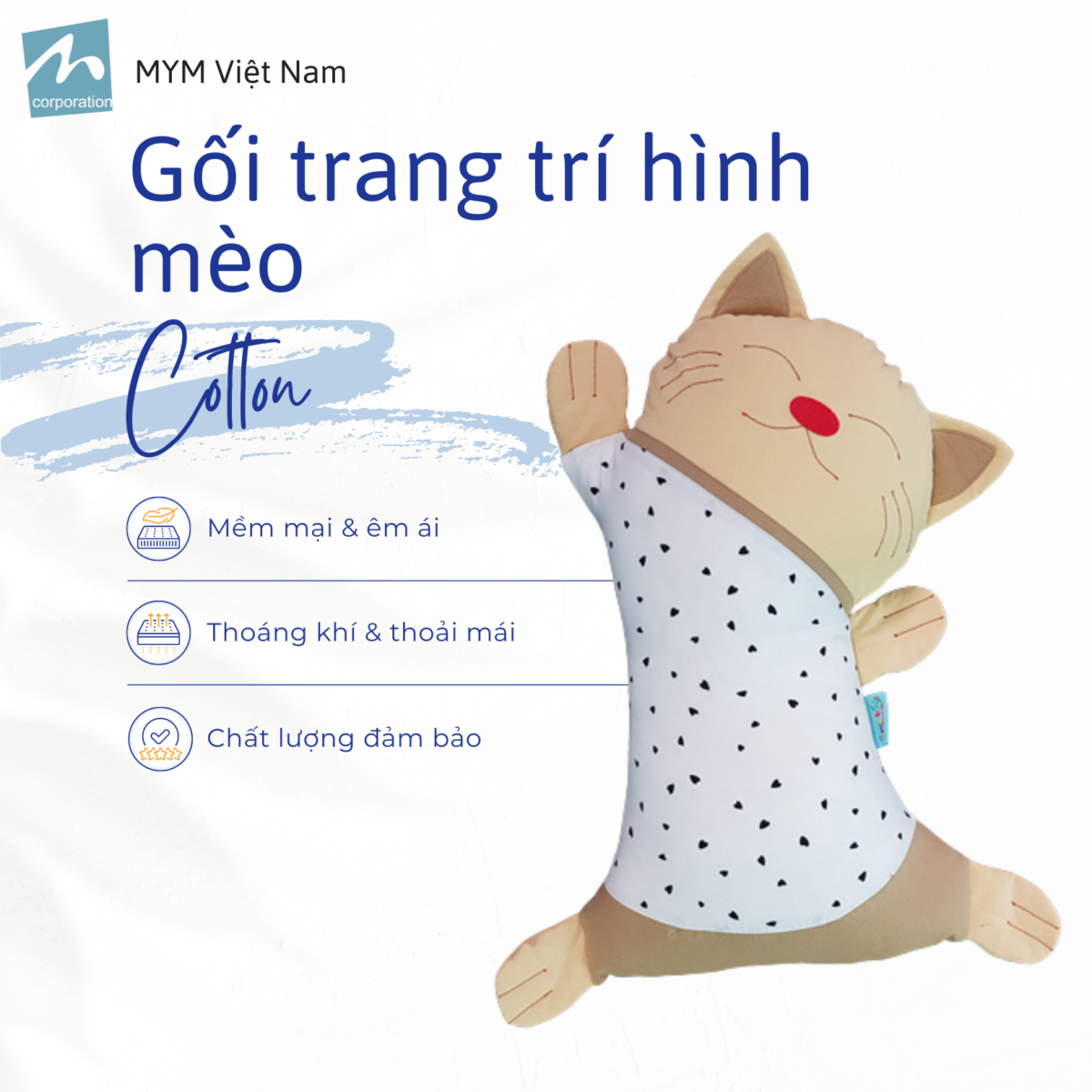 Gối Trang Trí Hình Mèo Cotton Xốp Đắp Mẫu 2