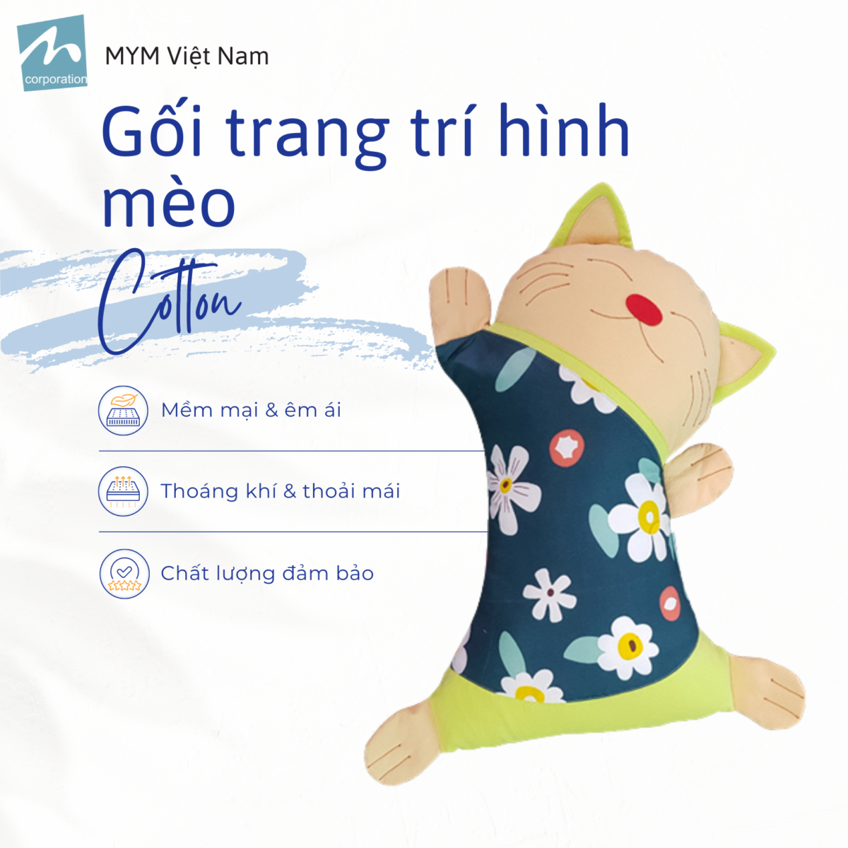 Gối Trang Trí Hình Mèo Cotton Xốp Đắp Mẫu 3