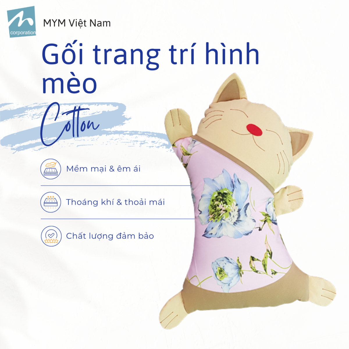 Gối Trang Trí Hình Mèo Cotton Xốp Đắp Mẫu 4