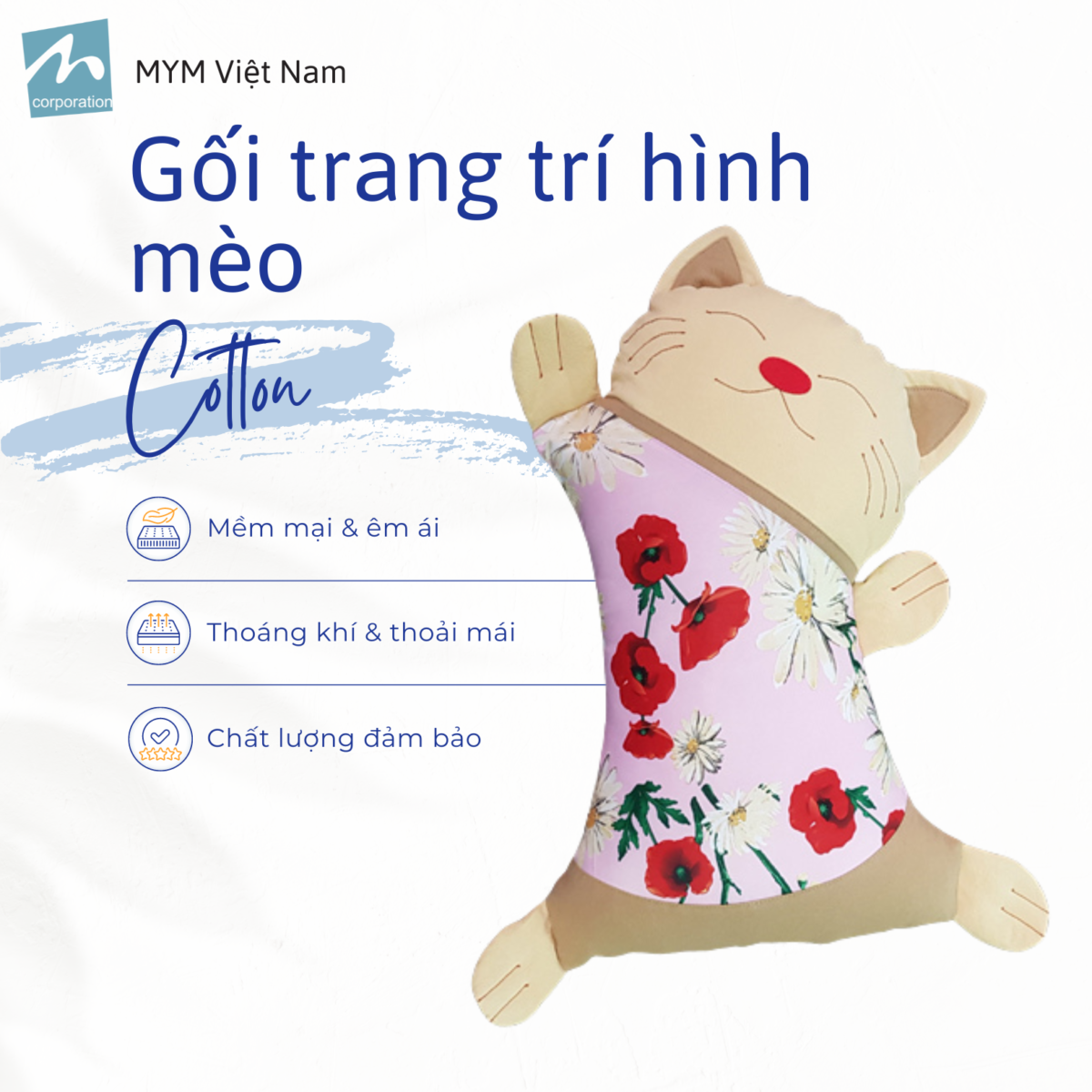 Gối Trang Trí Hình Mèo Cotton Xốp Đắp Mẫu 6