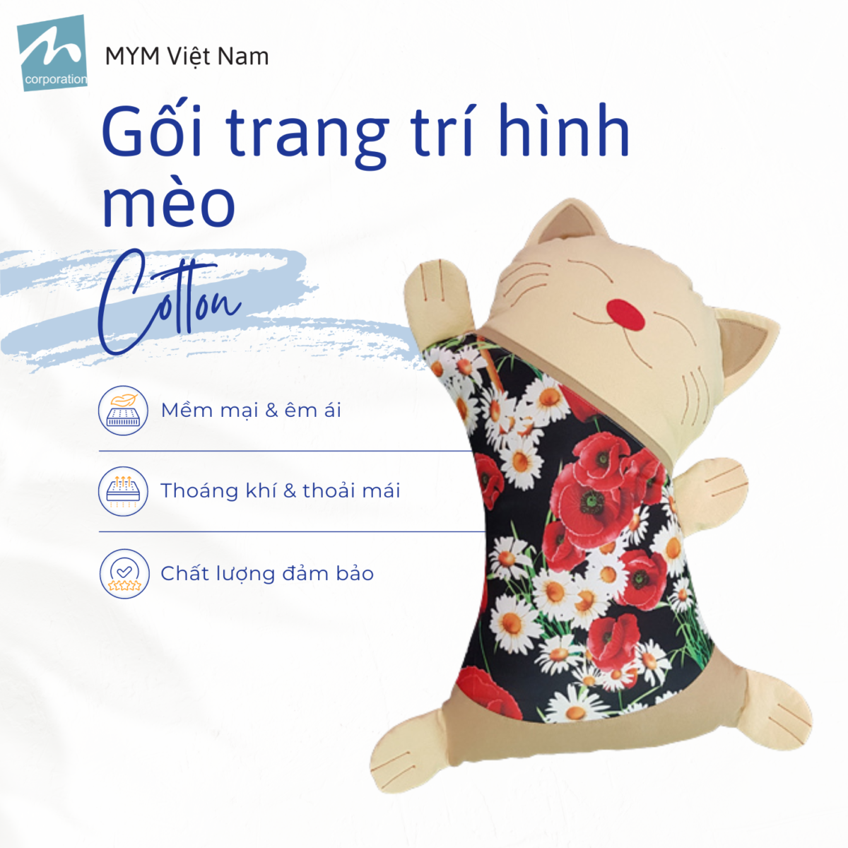 Gối Trang Trí Hình Mèo Cotton Xốp Đắp Mẫu 7