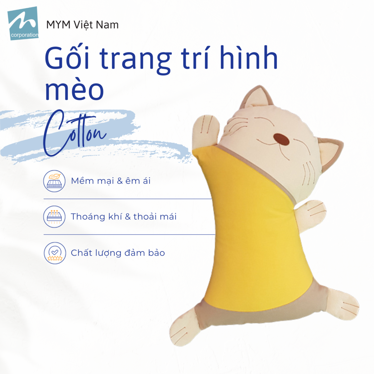 Gối Trang Trí Hình Mèo Cotton Xốp Đắp Mẫu 8