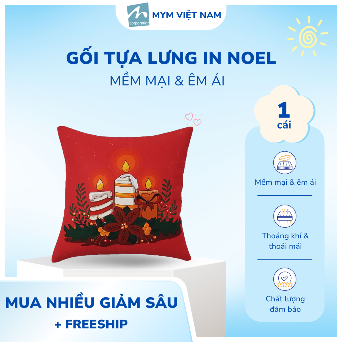 Gối Tựa Lưng In 3D Noel Mẫu 3