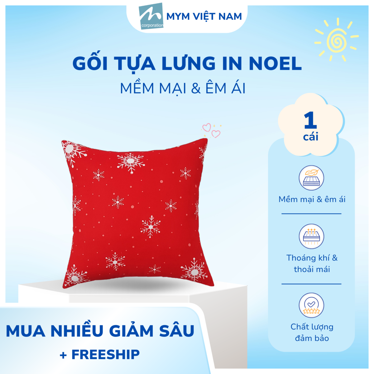 Gối Tựa Lưng In 3D Noel Mẫu 4