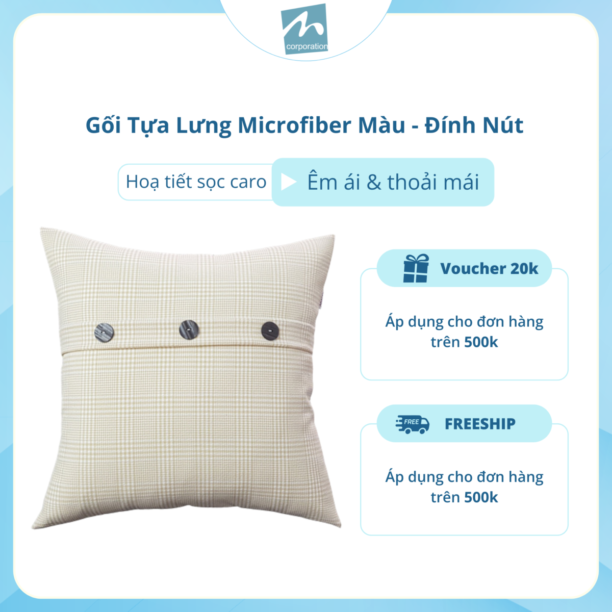 Gối Tựa Lưng Microfiber Đính Nút Mẫu 1