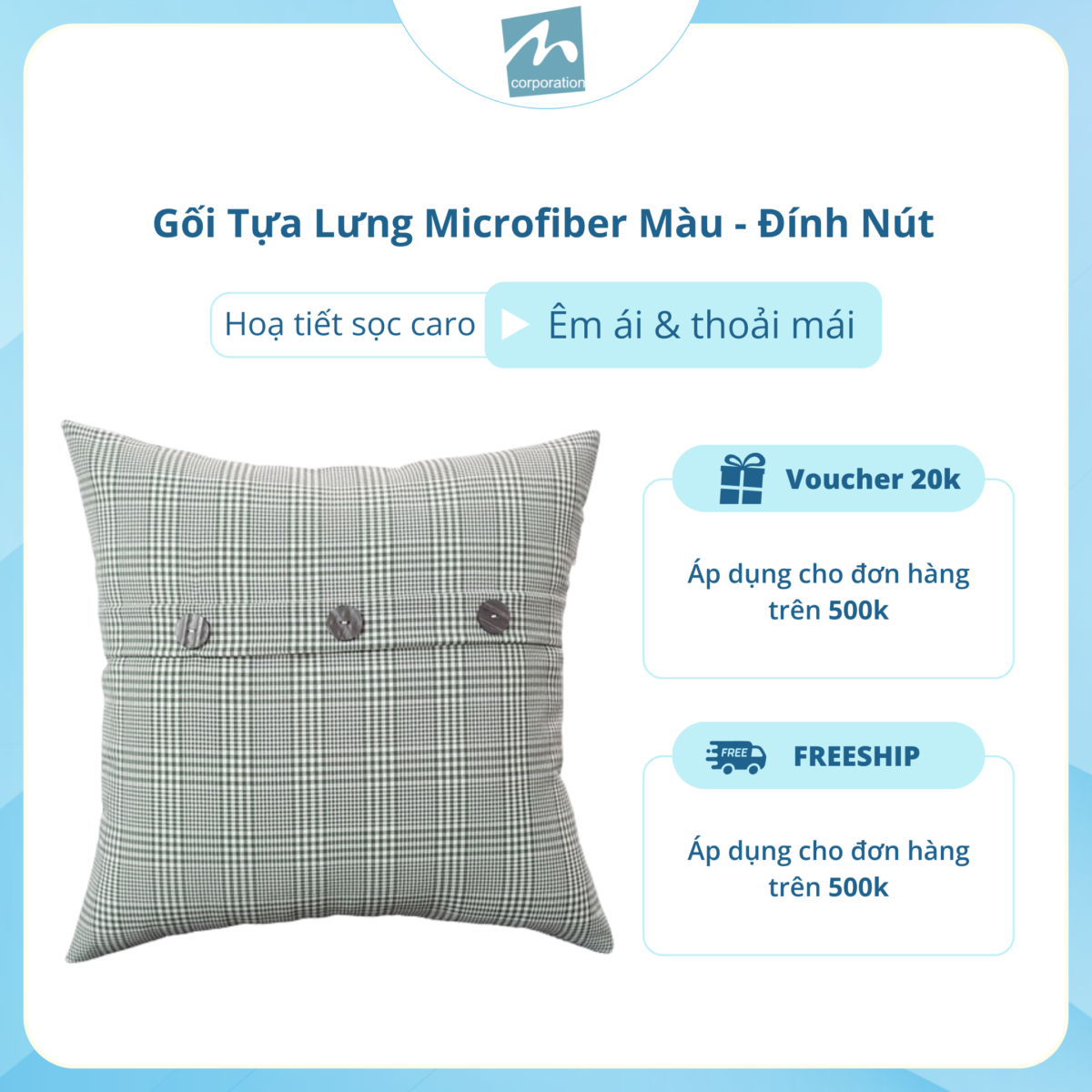 Gối Tựa Lưng Microfiber Đính Nút Mẫu 2