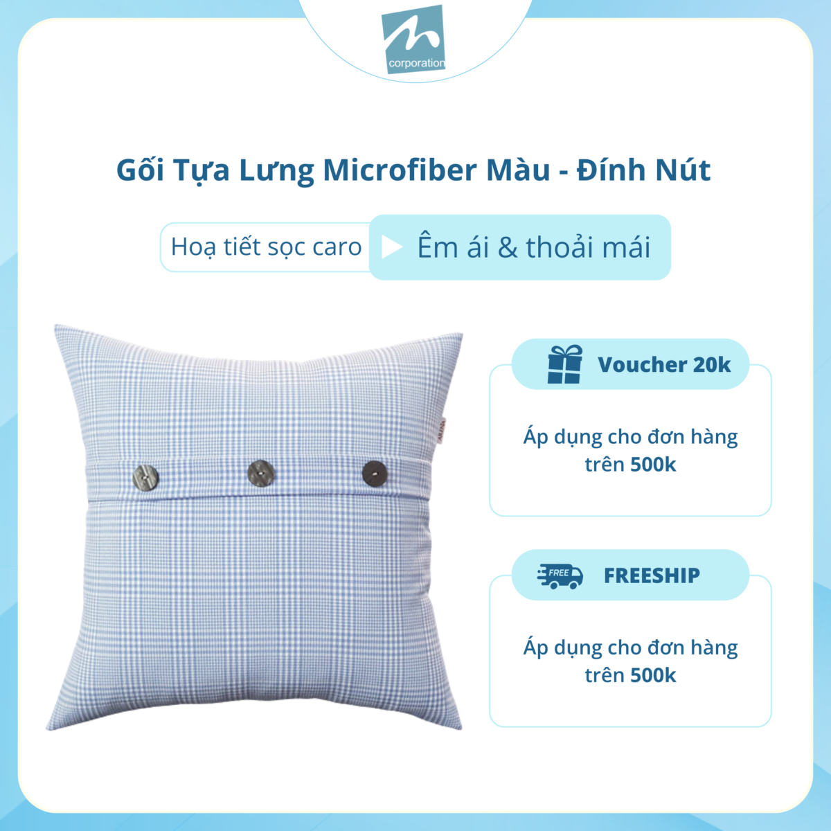 Gối Tựa Lưng Microfiber Đính Nút Mẫu 3