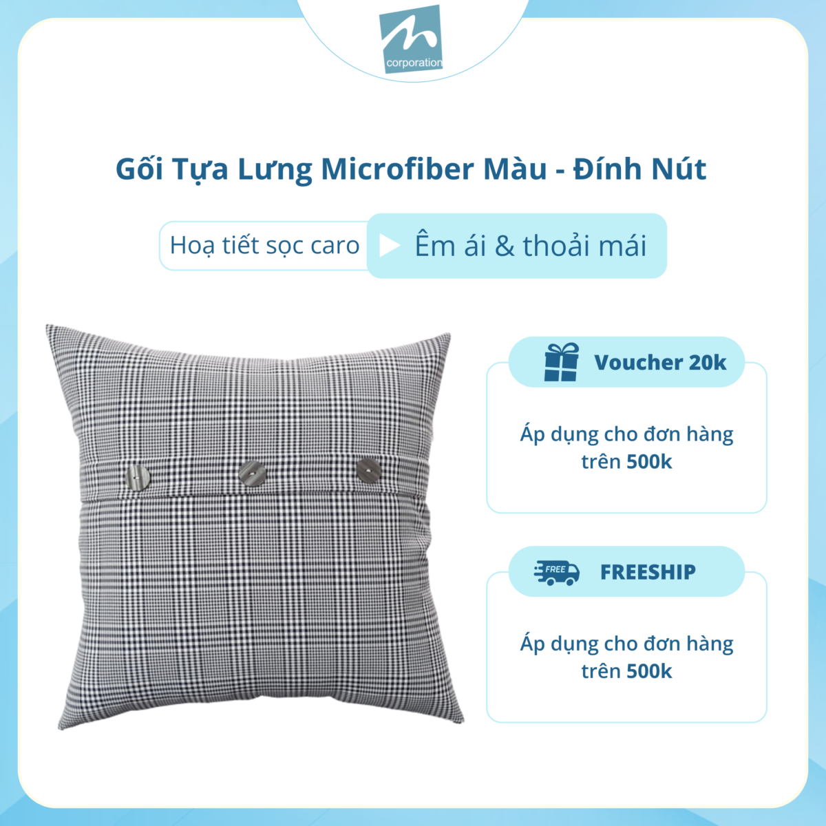 Gối Tựa Lưng Microfiber Đính Nút Mẫu 4