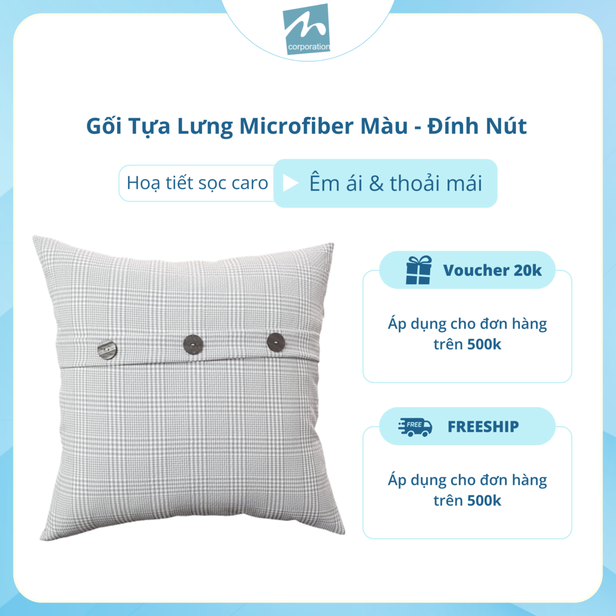 Gối Tựa Lưng Microfiber Đính Nút Mẫu 5