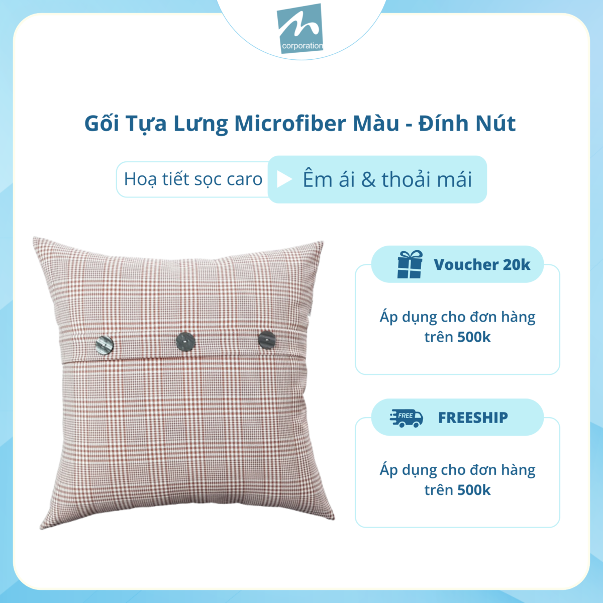 Gối Tựa Lưng Microfiber Đính Nút Mẫu 6