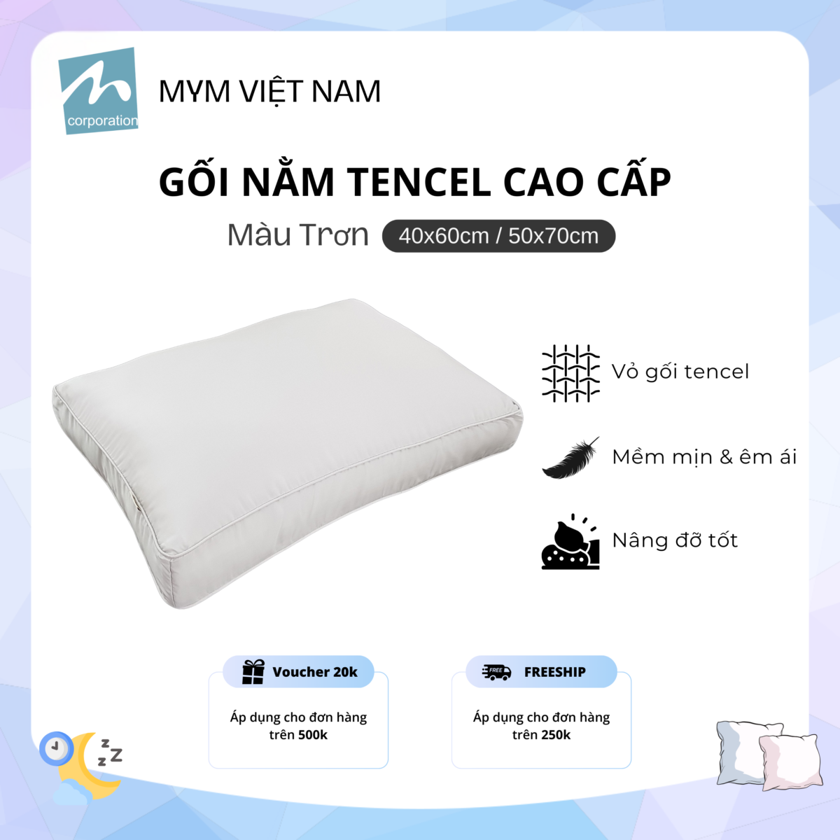 Gối nằm tencel cao cấp mẫu 1