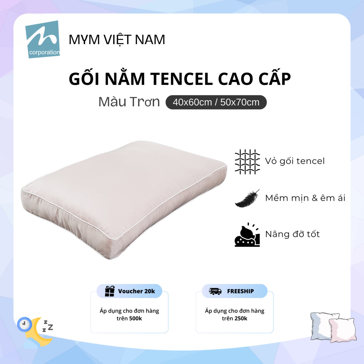 Gối nằm tencel cao cấp mẫu 2